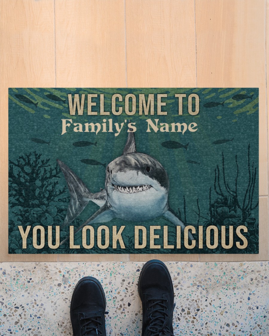 Personalized Shark Welcome You Look Delicious Doormat 2