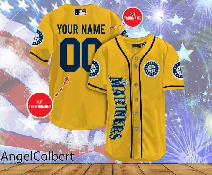 Seattle Mariners Personalized Name And Number Baseball Jersey Shirt - Yellow