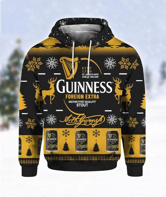 Guinness Foreign Extra  Ugly Christmas 3D Hoodie  -BBS