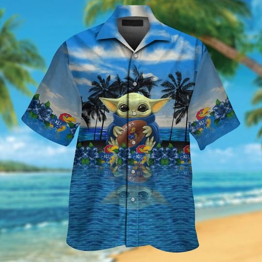 12-Kansas Jayhawks And Baby Yoda Hawaiian Shirt, Shorts (2)