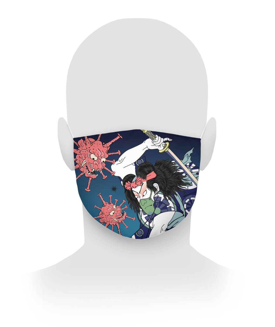 Samurai vs virus demon face mask