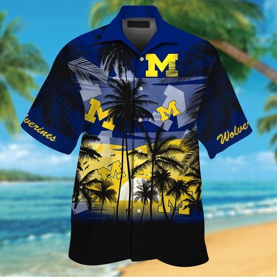 16-Michigan Wolverines Tropical Hawaiian Shirt Short (2)