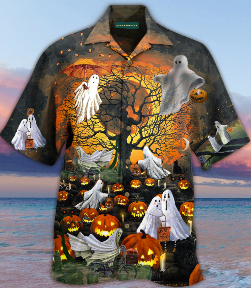 Halloween ghouls and pumpkins hawaiian shirt 1