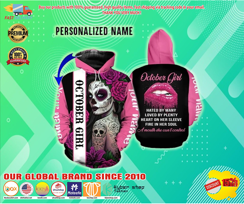 Personalized name sugar skull october girl 3d all over printed hoodie and shirt 2