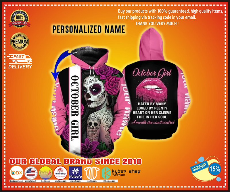 Personalized name sugar skull october girl 3d all over printed hoodie and shirt 1
