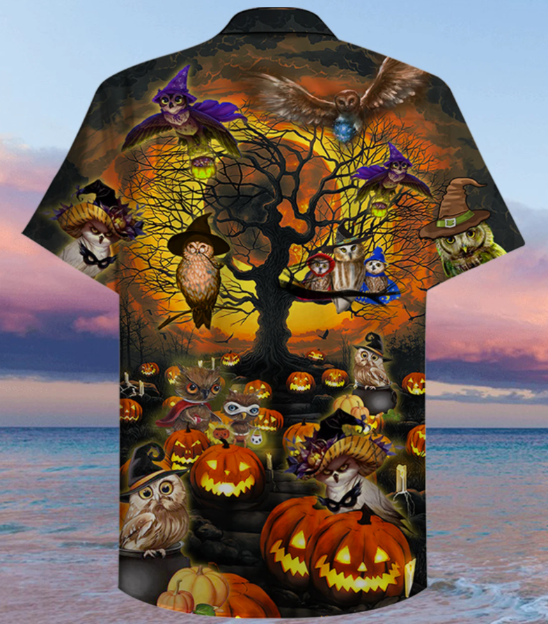 Halloween owl and pumpkin hawaiian shirt 2