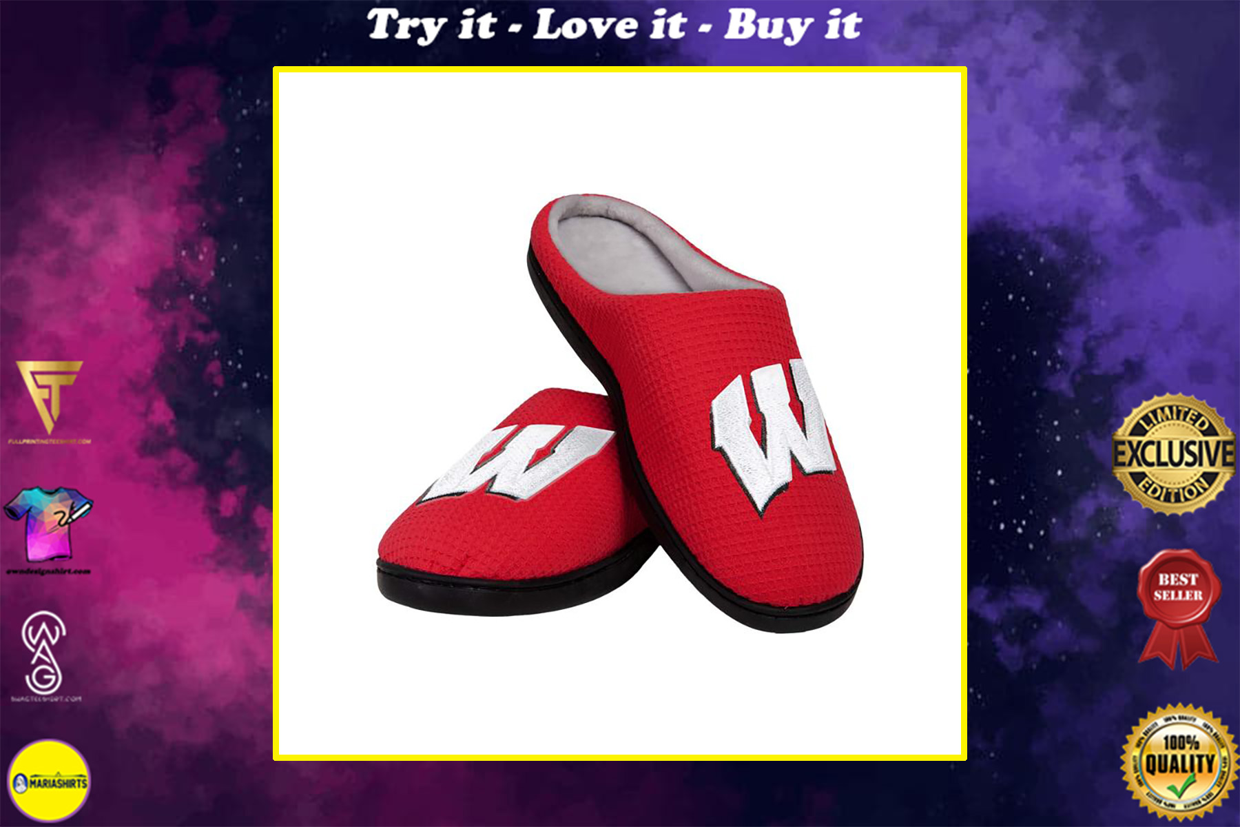 [special edition] wisconsin badgers football full over printed slippers – maria