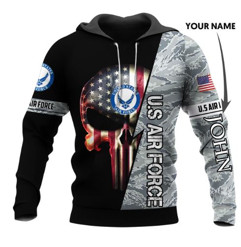 Personalized Custom Name US Armed Force Punisher Skull Hoodie-US Air Force