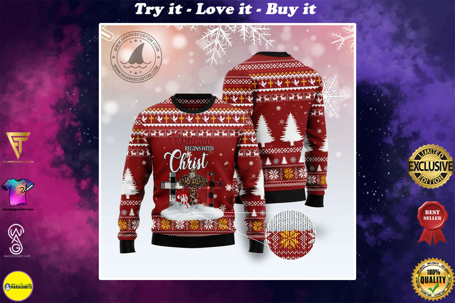 [special edition] christmas begins with Christ all over printed ugly christmas sweater – maria