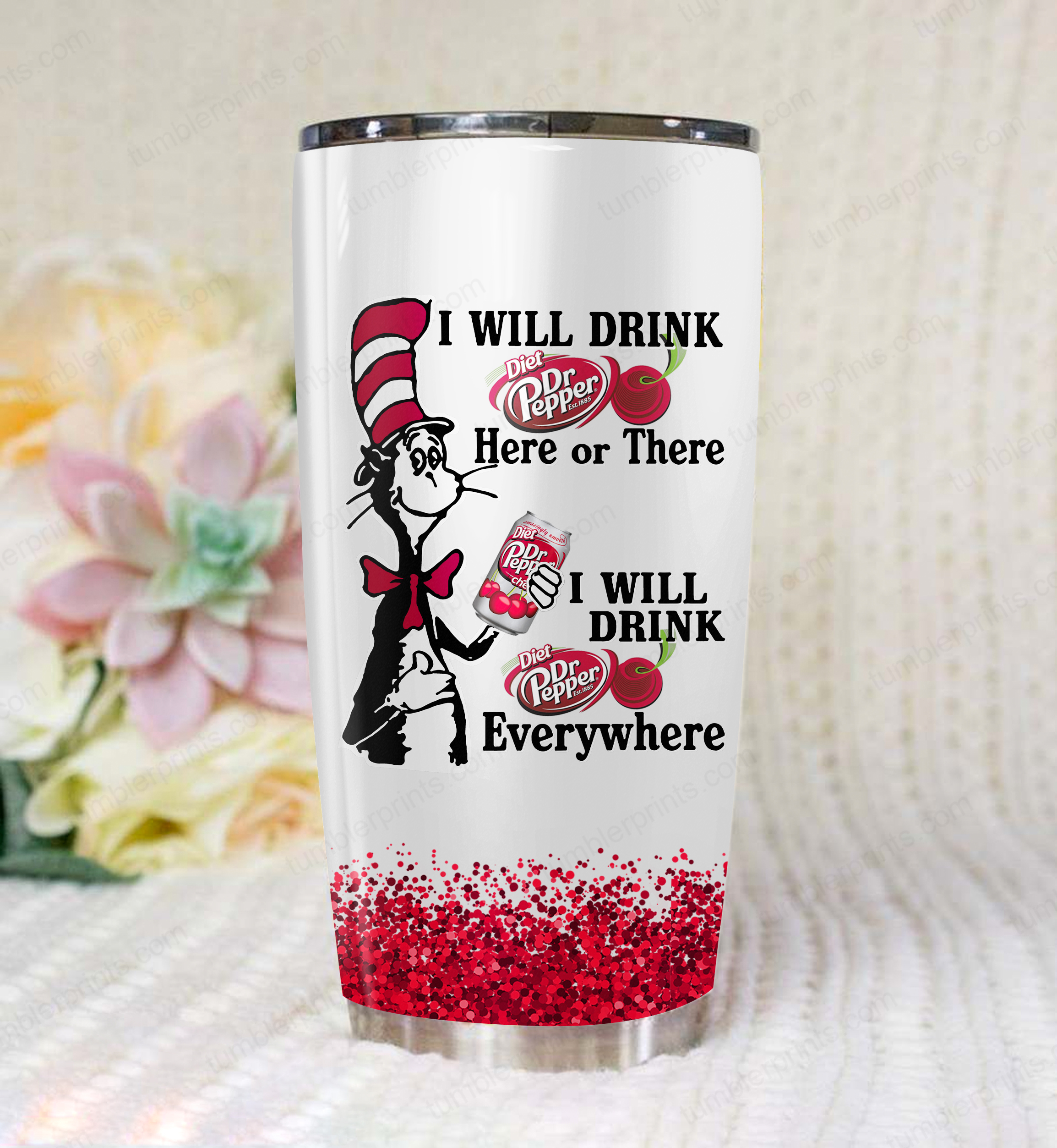Dr seuss i will drink dr pepper cherry all over printed tumbler 1