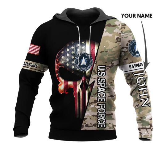 Personalized Custom Name US Armed Force Punisher Skull Hoodie-US Space Force