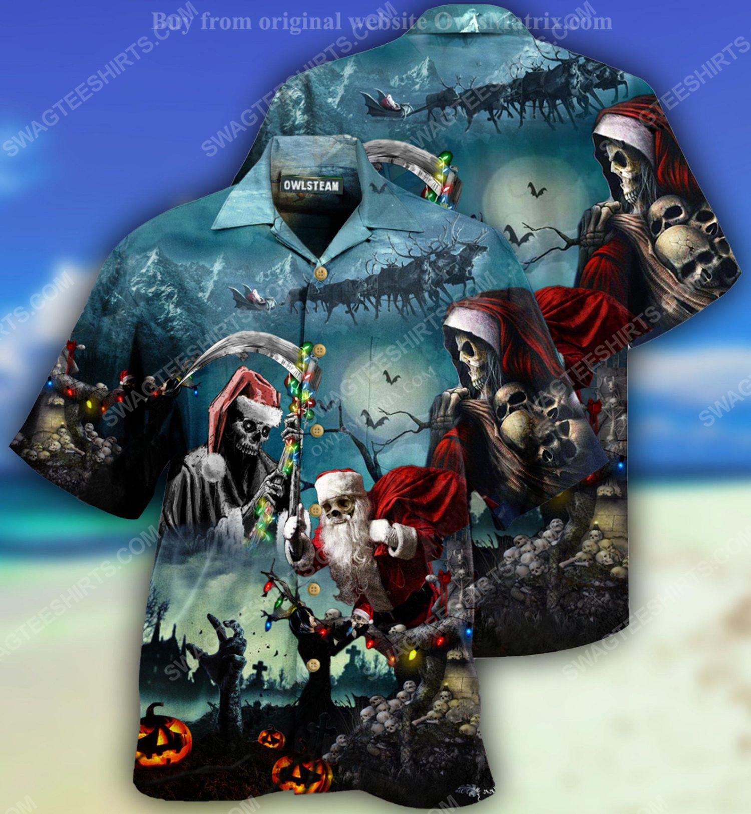 Christmas holiday and santa skull ​full print hawaiian shirt 1 - Copy (2)