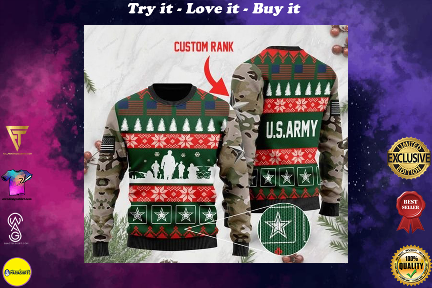 [special edition] custom rank the united states army full printing ugly sweater – maria