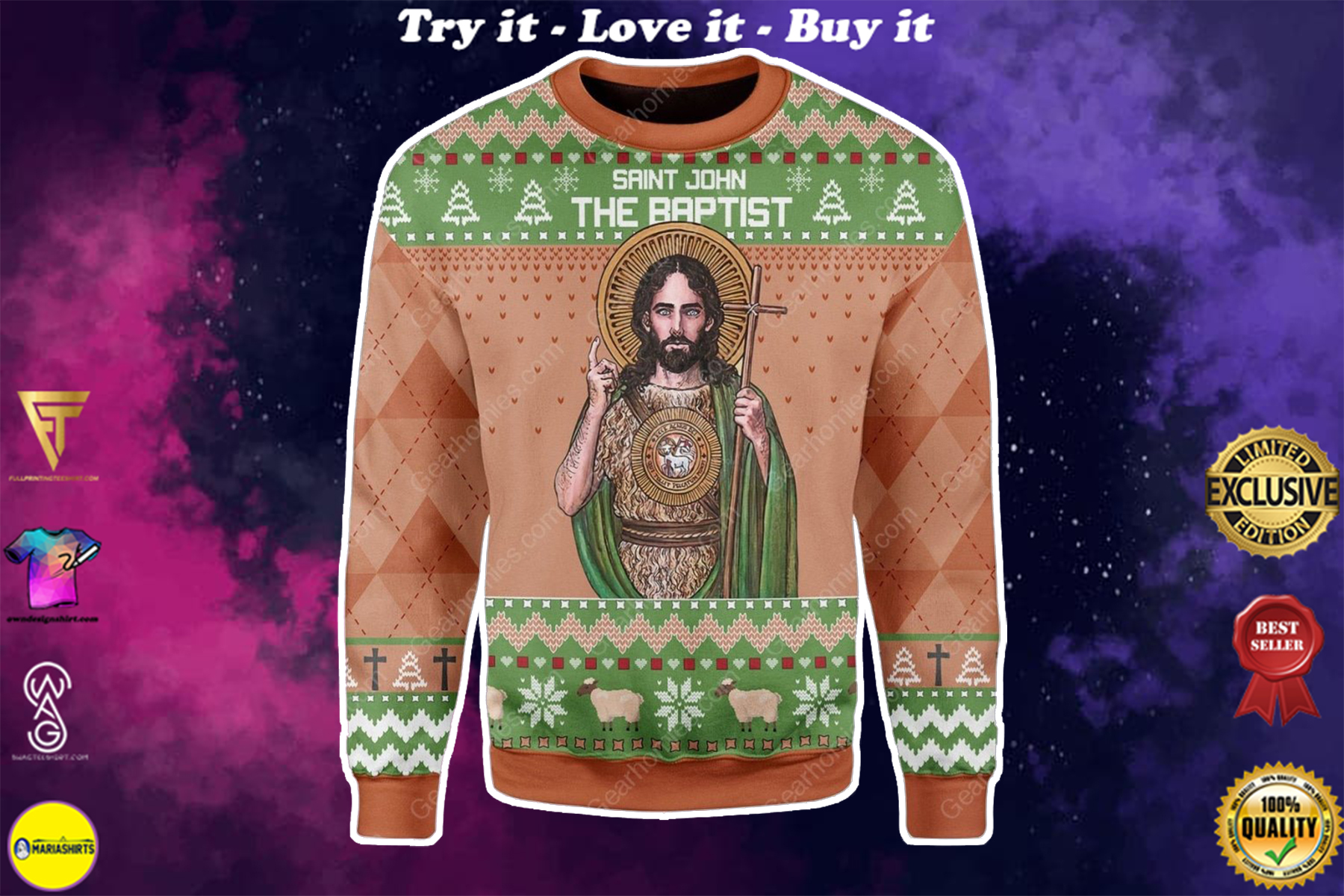 saint john the baptist all over printed ugly christmas sweater