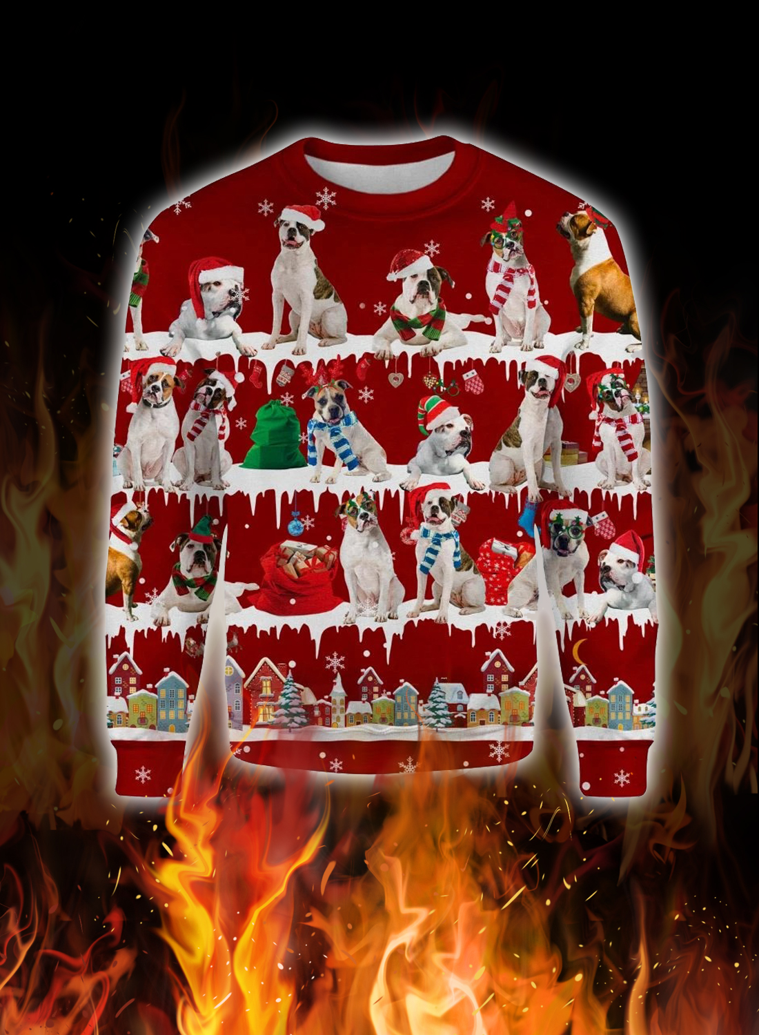 American Bulldog snow christmas ugly sweater 1