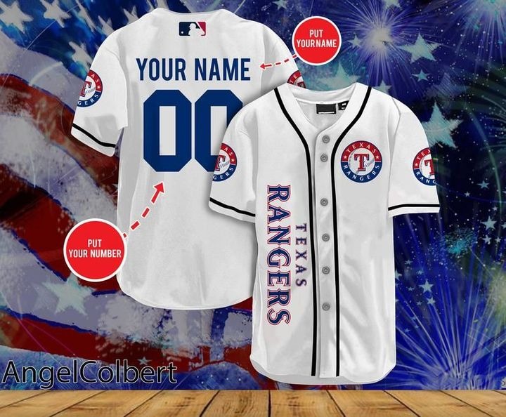 Texas Rangers Personalized Name And Number Baseball Jersey Shirt - white