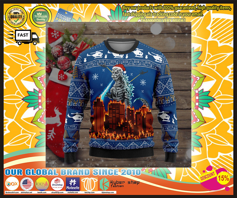 Godzilla Skull Santa Clause christmas sweater 1