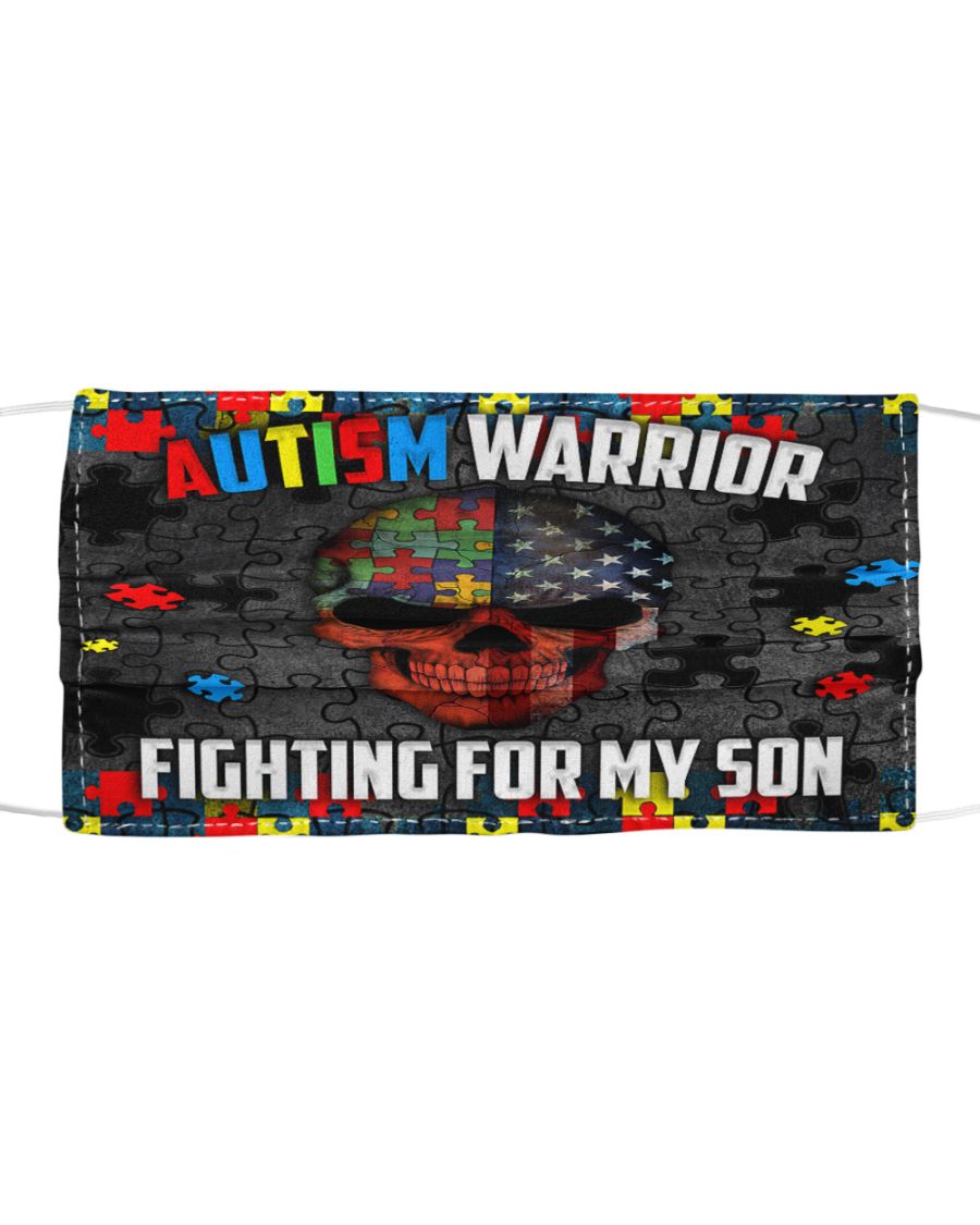 Skull autism warrior fighting for my son cloth face mask 2