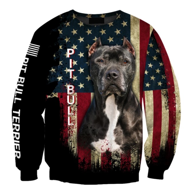 Pit Bull Terrier American Flag 3D HOODIE3