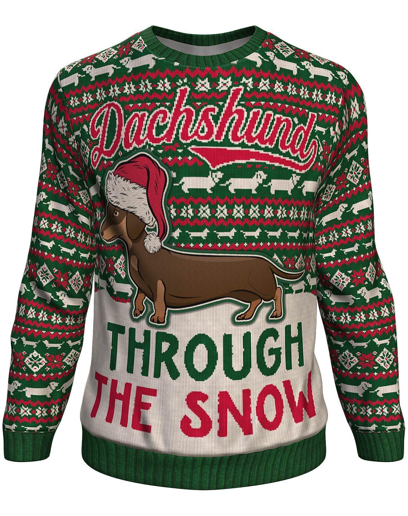 Christmas dachshund through the snow all over print sweater – maria