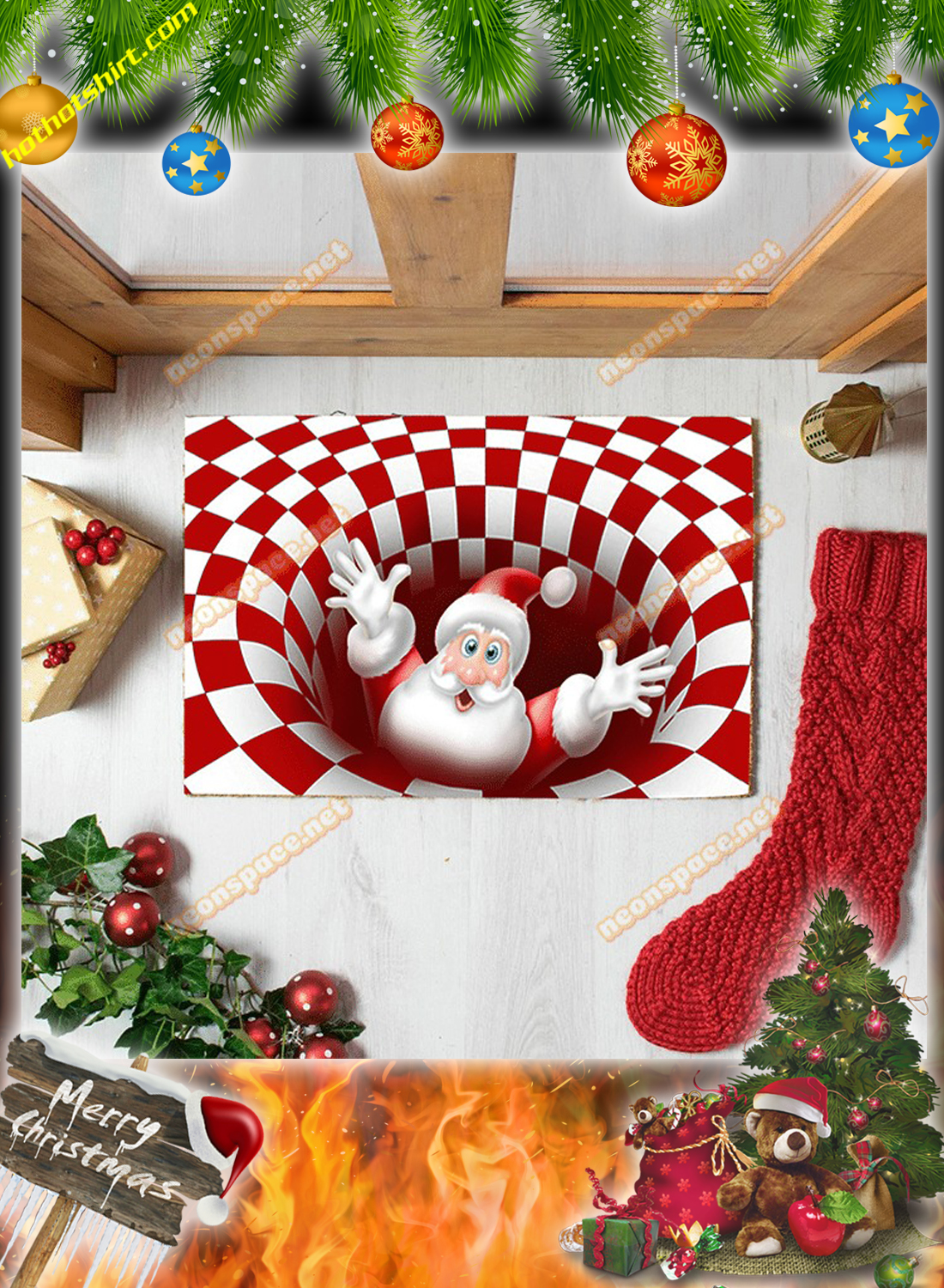 Cheer santa christmas 3D illusion doormat 2