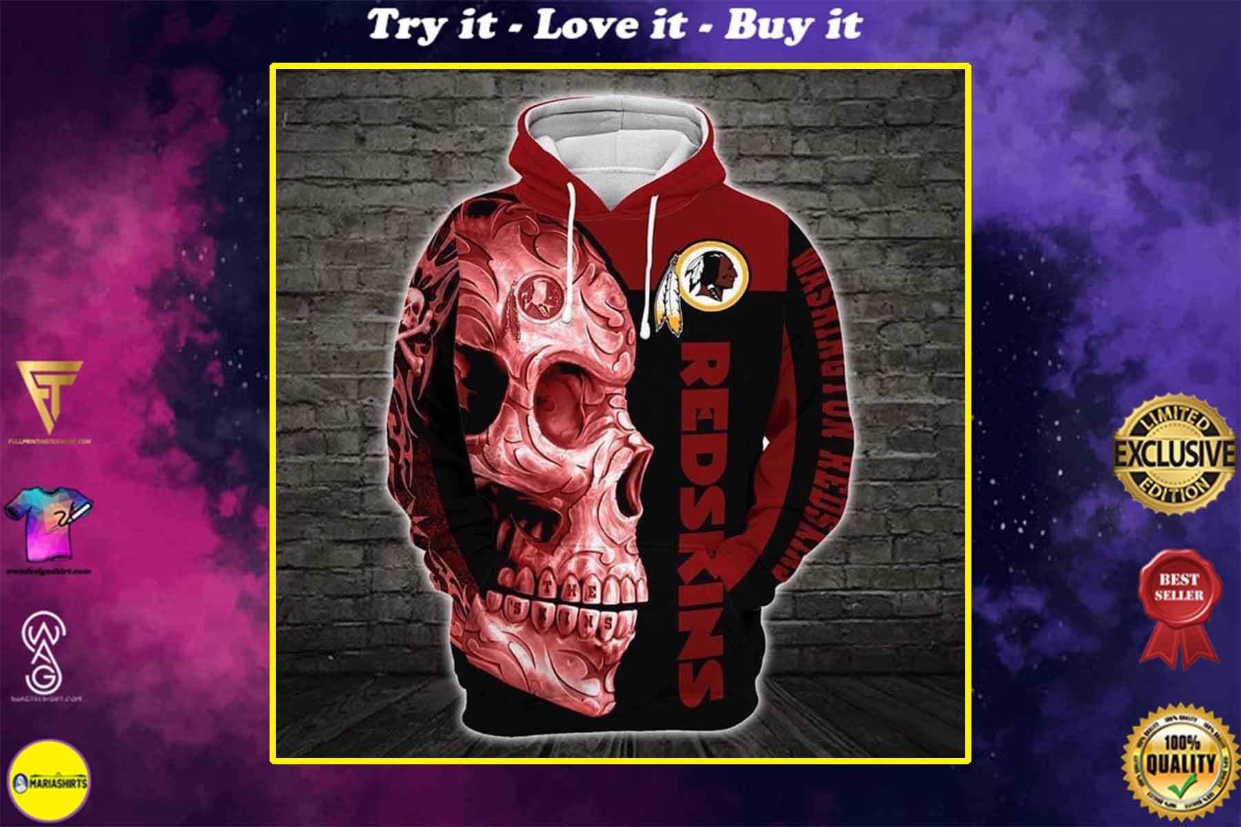 [special edition] sugar skull washignton redskins football team full over printed shirt – maria