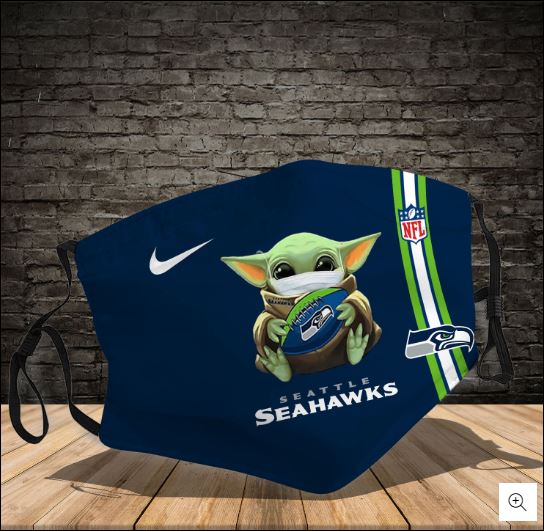 Baby Yoda hug Seattle Seahawks NFL face mask