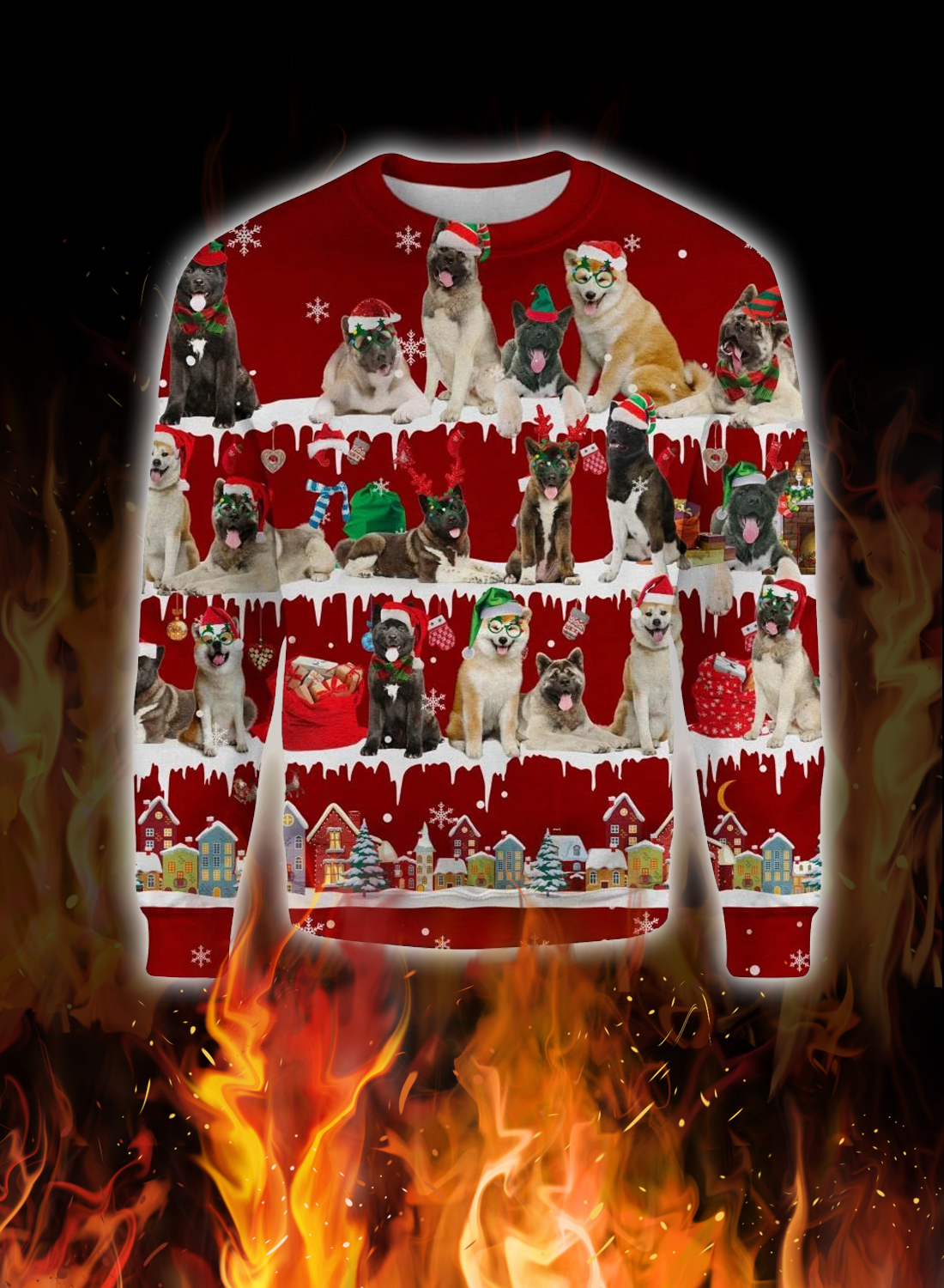 Akita Dog snow christmas ugly sweater 1