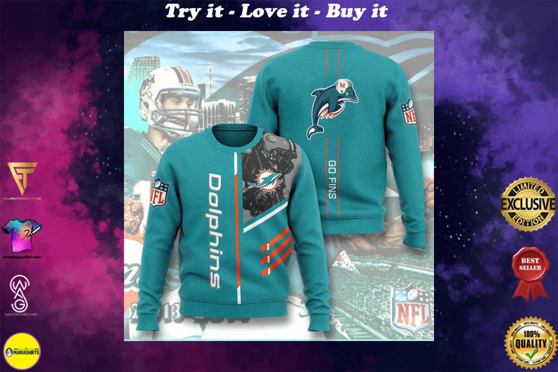[special edition] national football league miami dolphins go fins full printing ugly sweater – maria