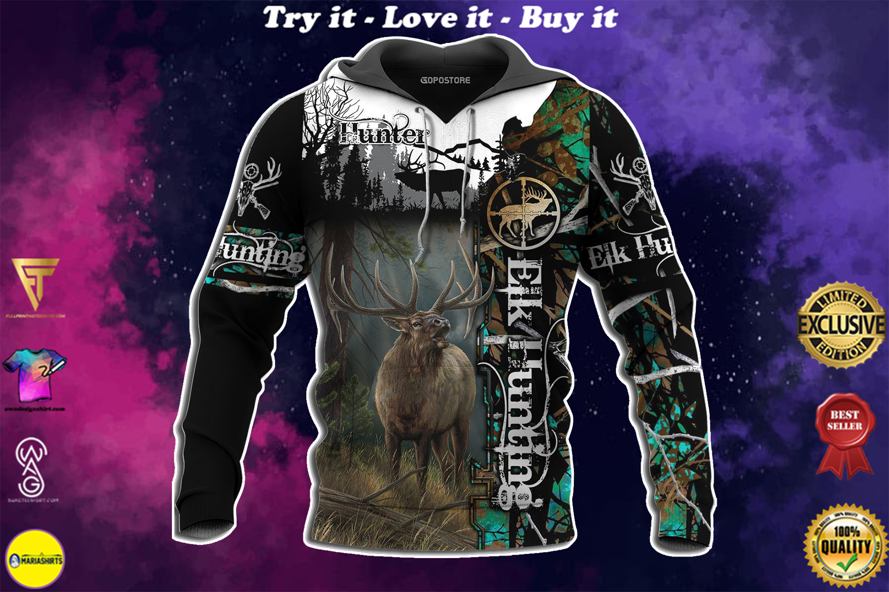 elk hunting love hunter full over printed shirt