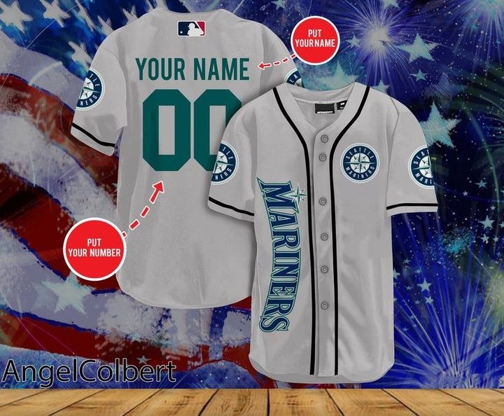 Seattle Mariners Personalized Name And Number Baseball Jersey Shirt - Grey