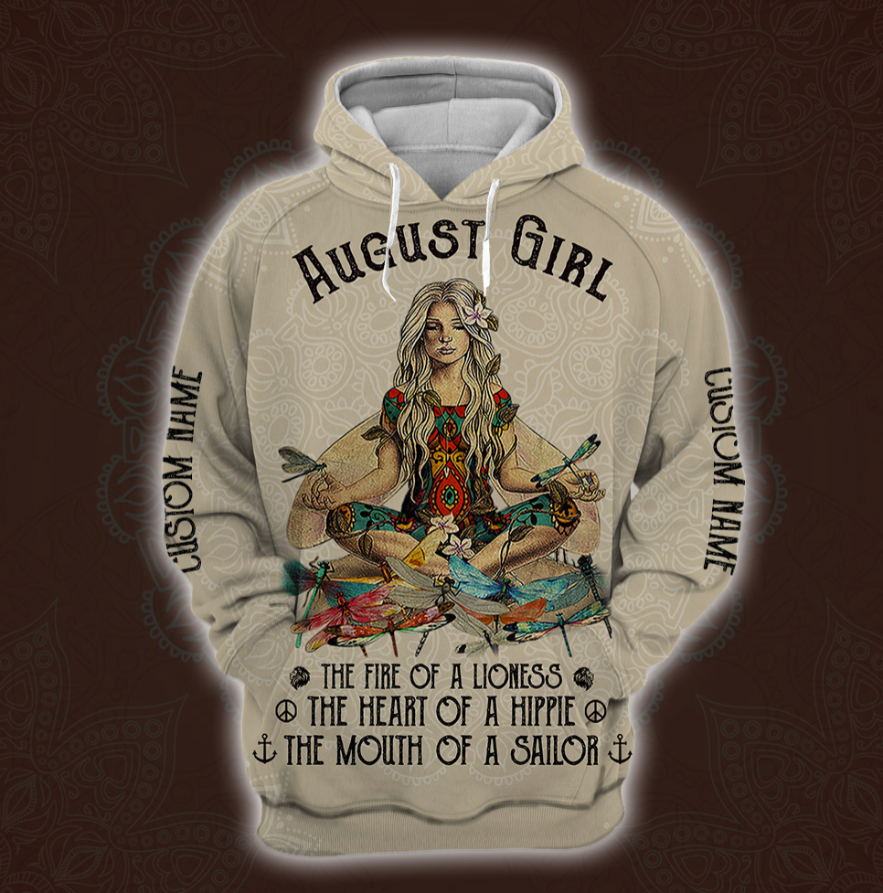 Yoga August Girl he fire of a lioness the heart of a hippie the mouth of a sailor all over printed 3D hoodie – dnstyles