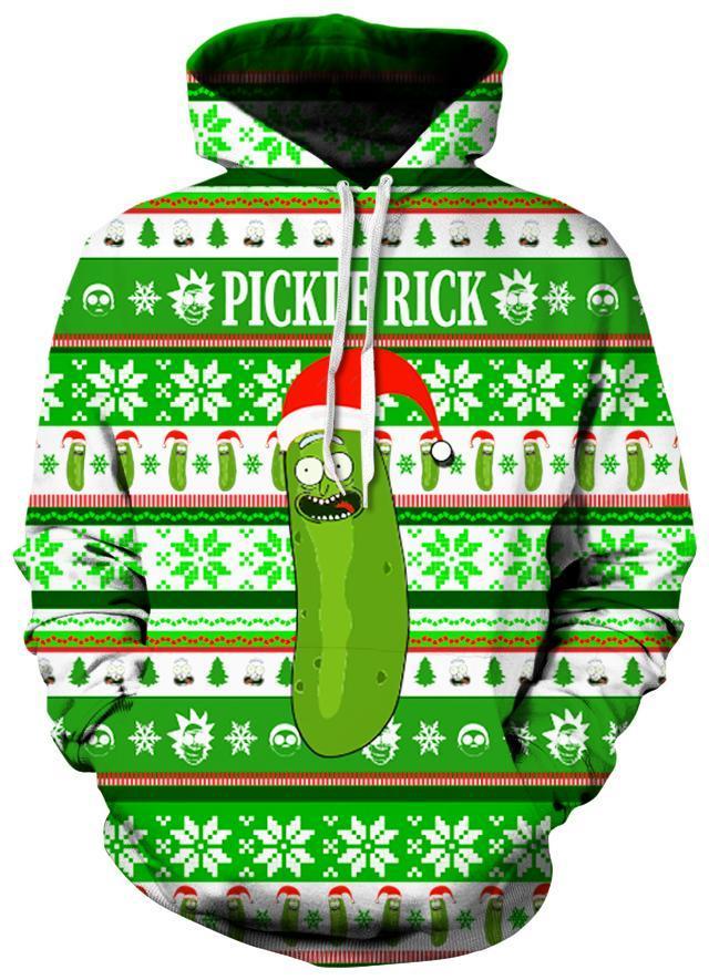 Rick and morty pickle rick ugly christmas all over print hoodie