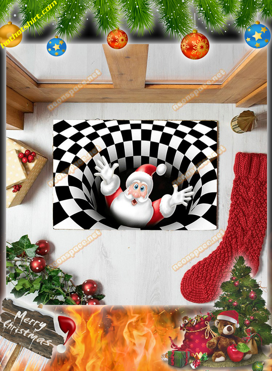Cheer santa christmas 3D illusion doormat 1