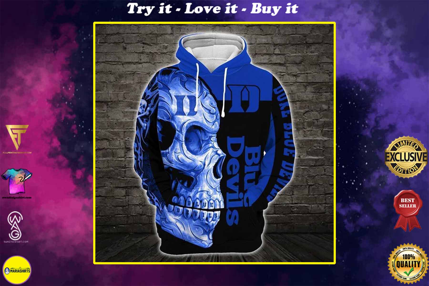 [special edition] sugar skull duke blue devils mens basketball full over printed shirt – maria