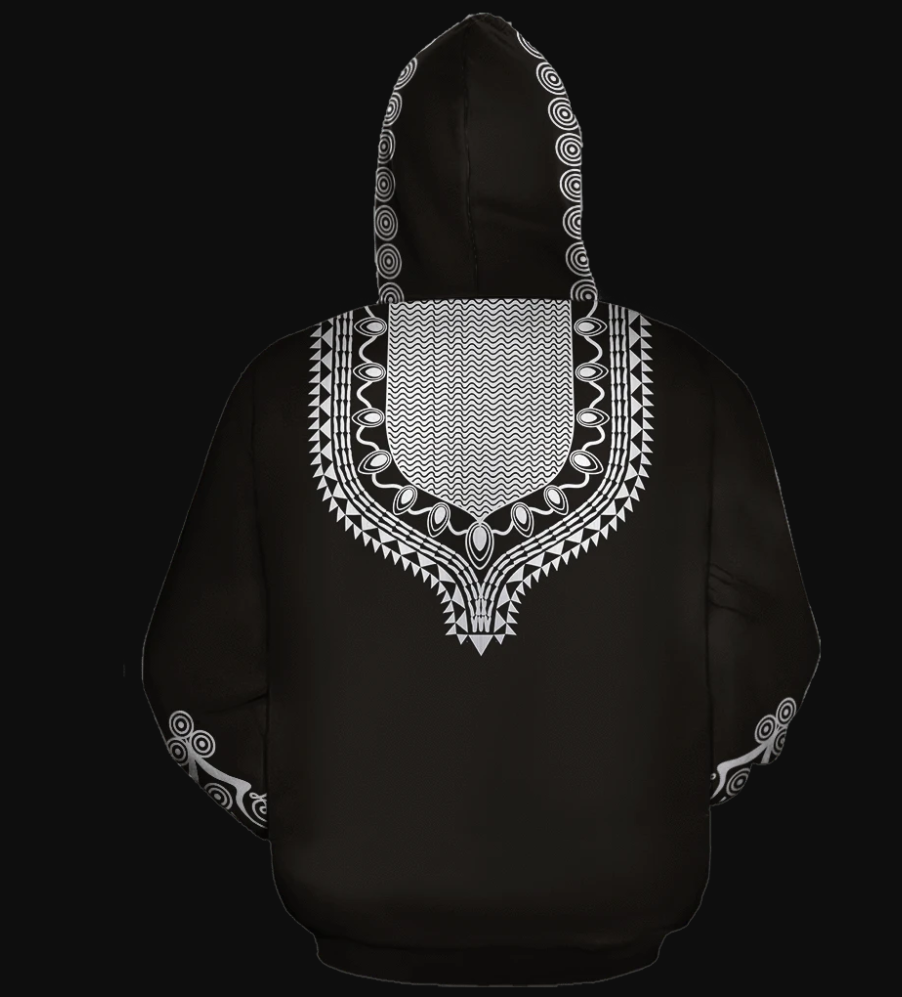 Dashiki black and white all over printed 3D hoodie 1