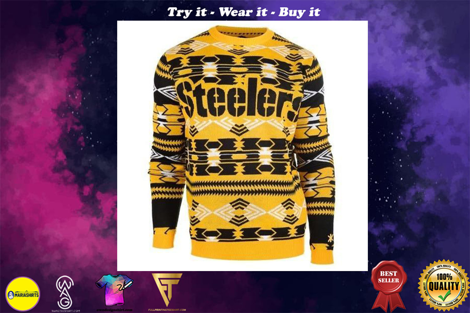 pittsburgh steelers aztec print ugly christmas sweater