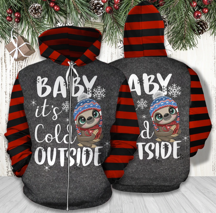 Sloth baby it's cold outside all over printed 3D hoodie 1