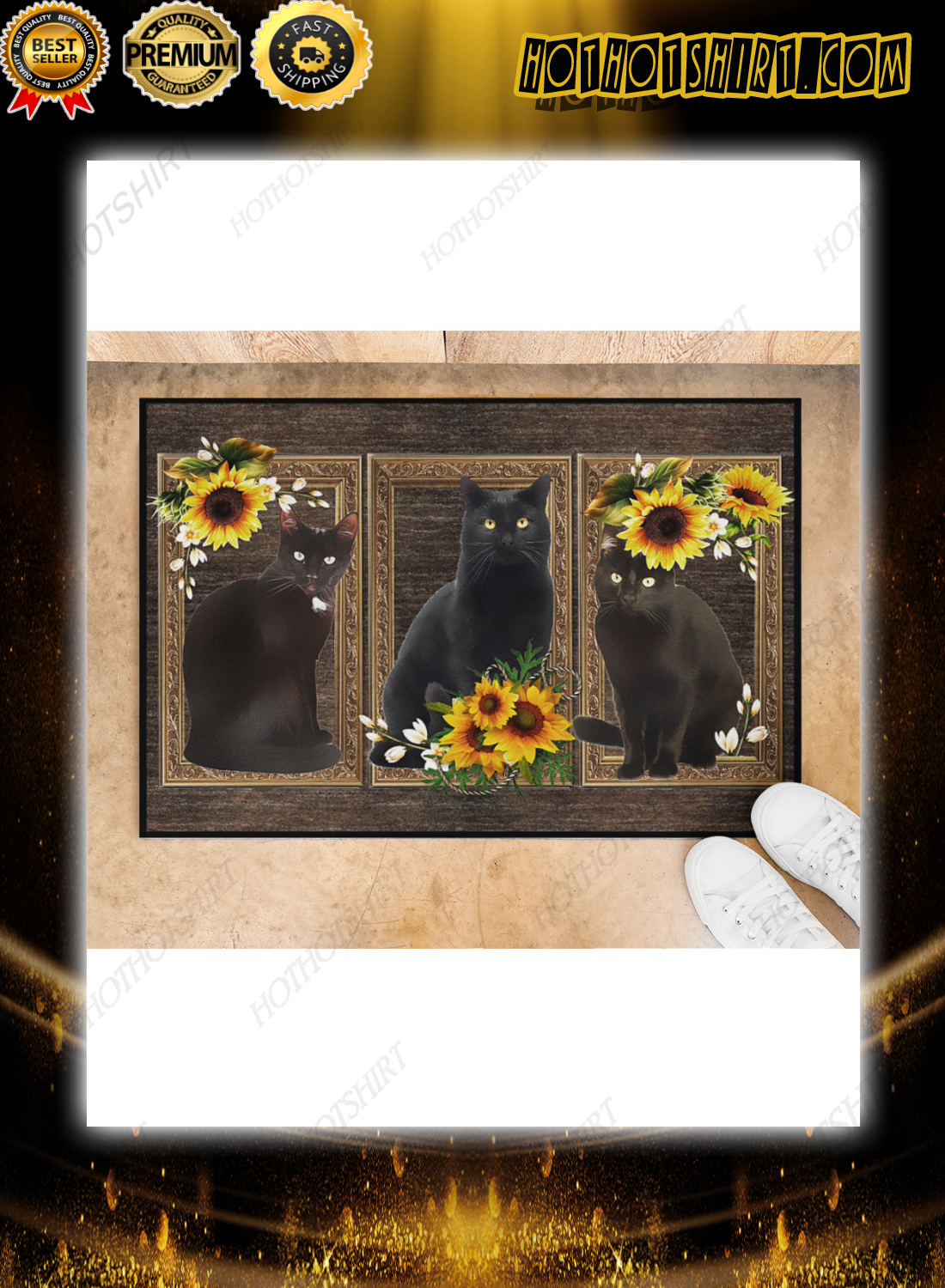 Black cat sunflower doormat 2