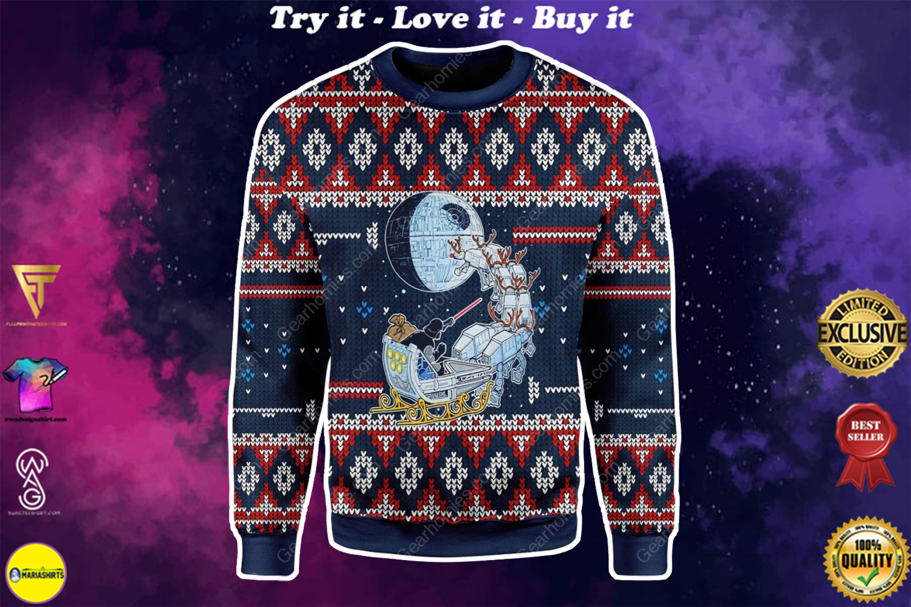 darth vader star wars all over printed ugly christmas sweater