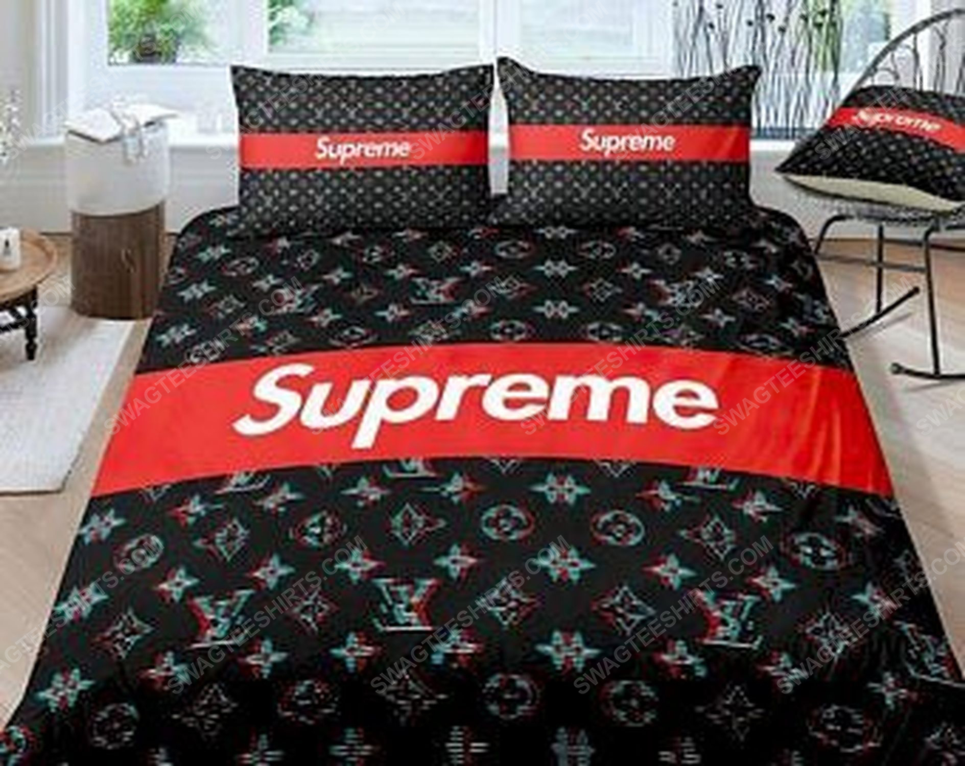 Supreme and lv full print duvet cover bedding set 1