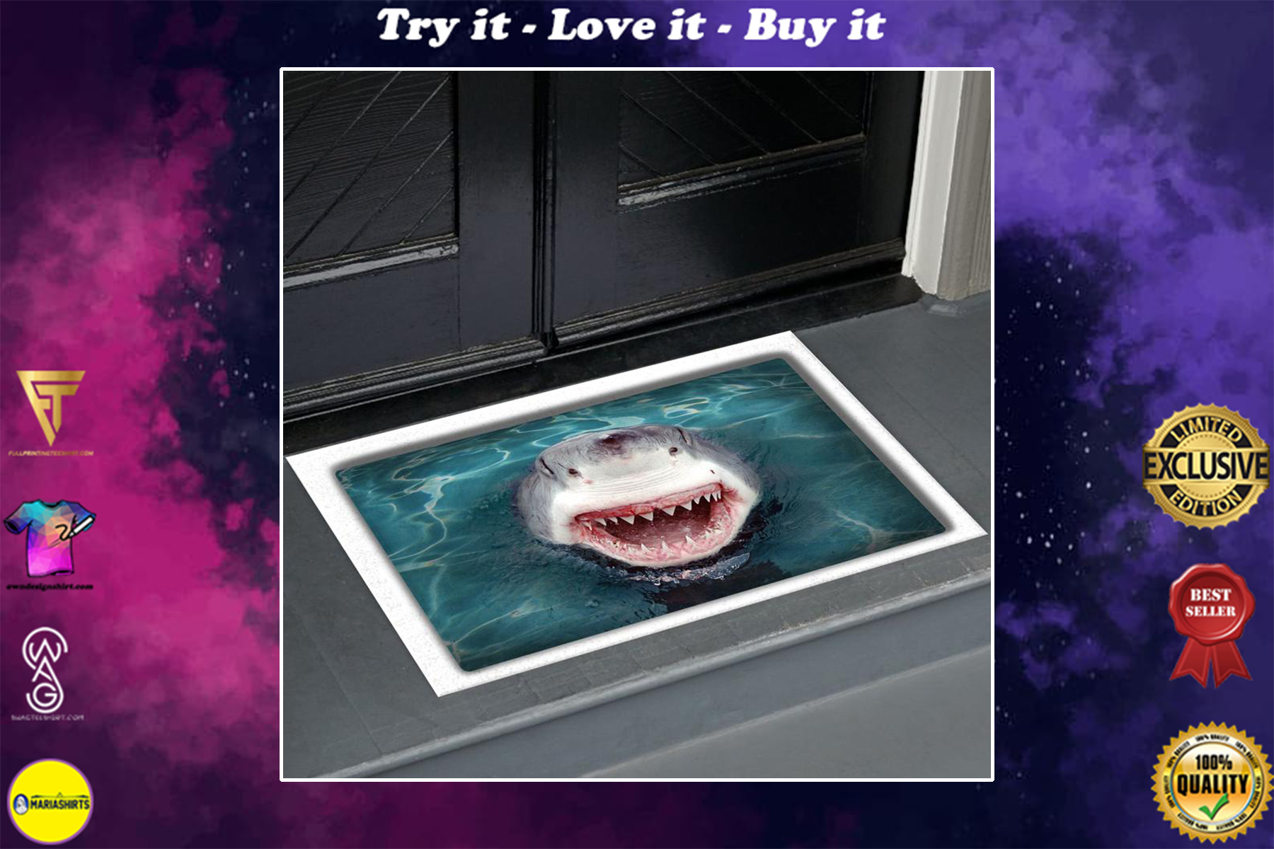 [special edition] shark all over printed doormat – maria