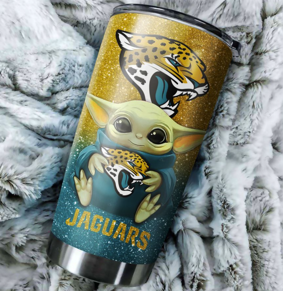 Personalized Baby Yoda hug Jacksonville Jaguars tumbler 1
