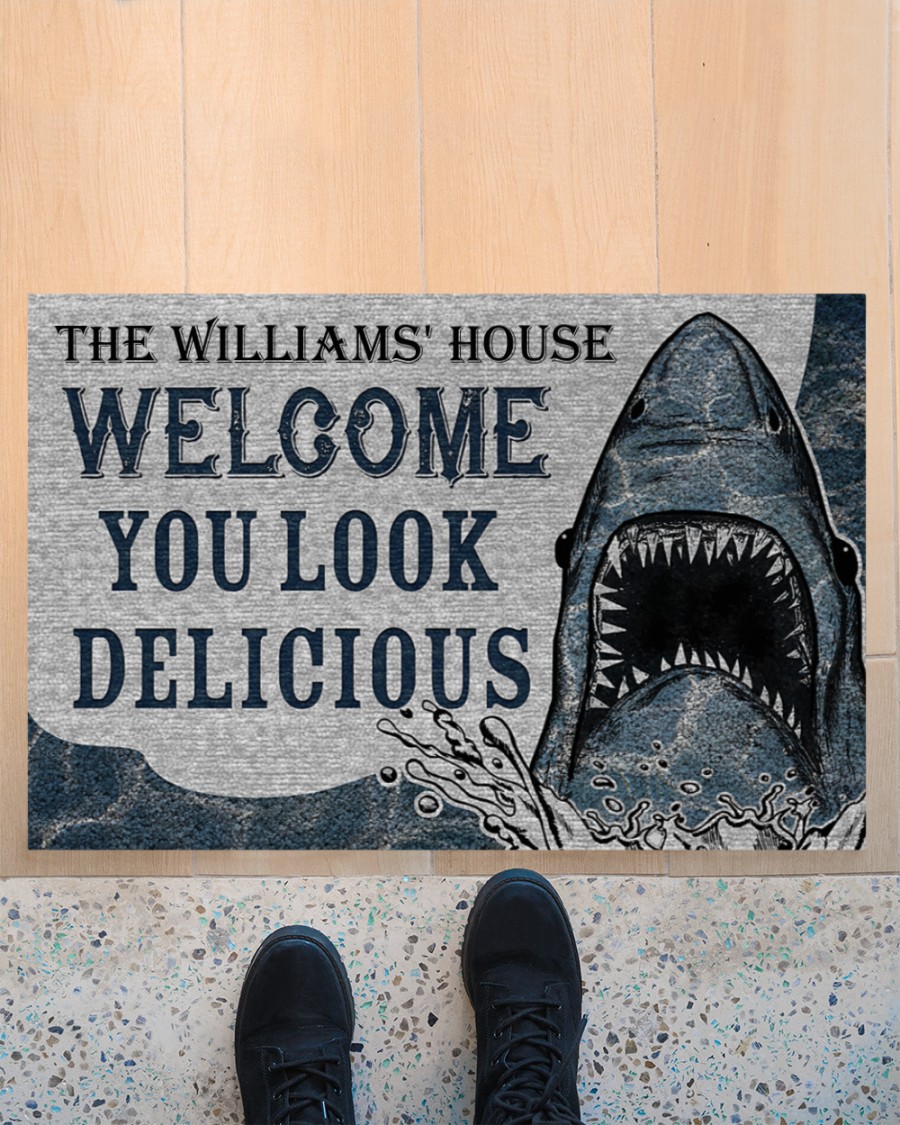 Personalized Custom Name Welcome You Look Delicious Shark Doormat 2