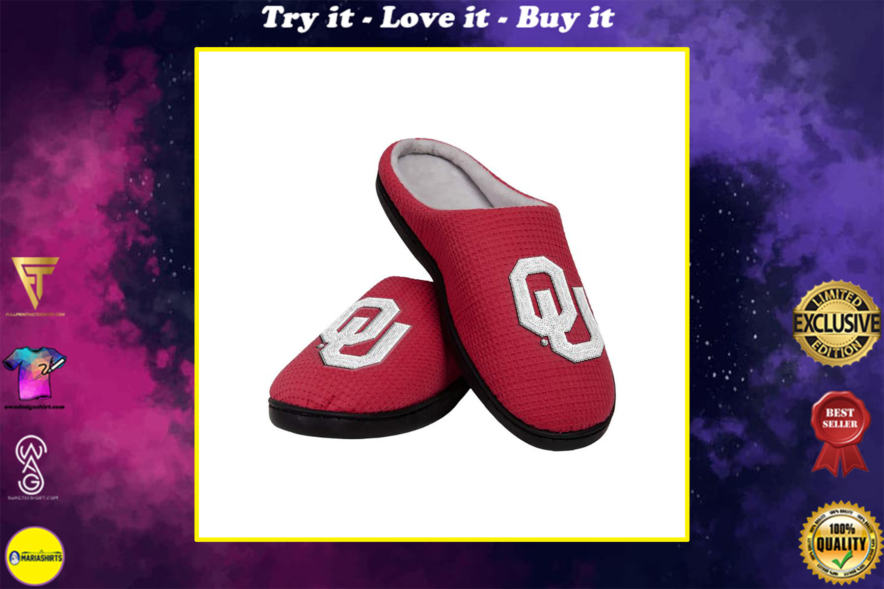 [special edition] oklahoma sooners football full over printed slippers – maria