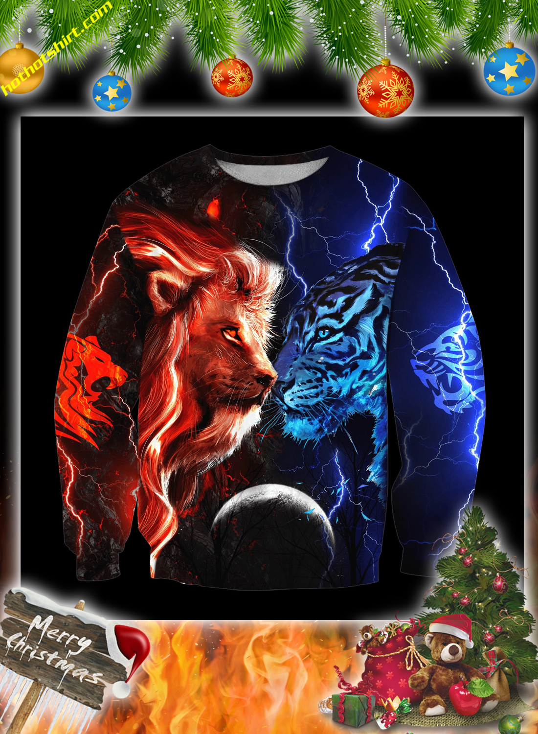 Tiger vs lion galaxy thunder 3d hoodie and shirt 5