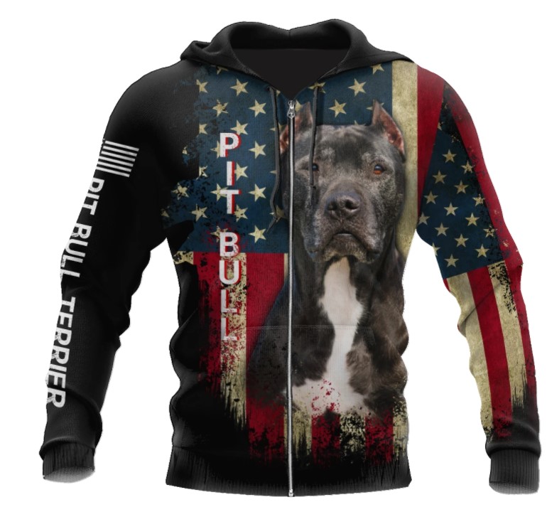 Pit Bull Terrier American Flag 3D HOODIE2
