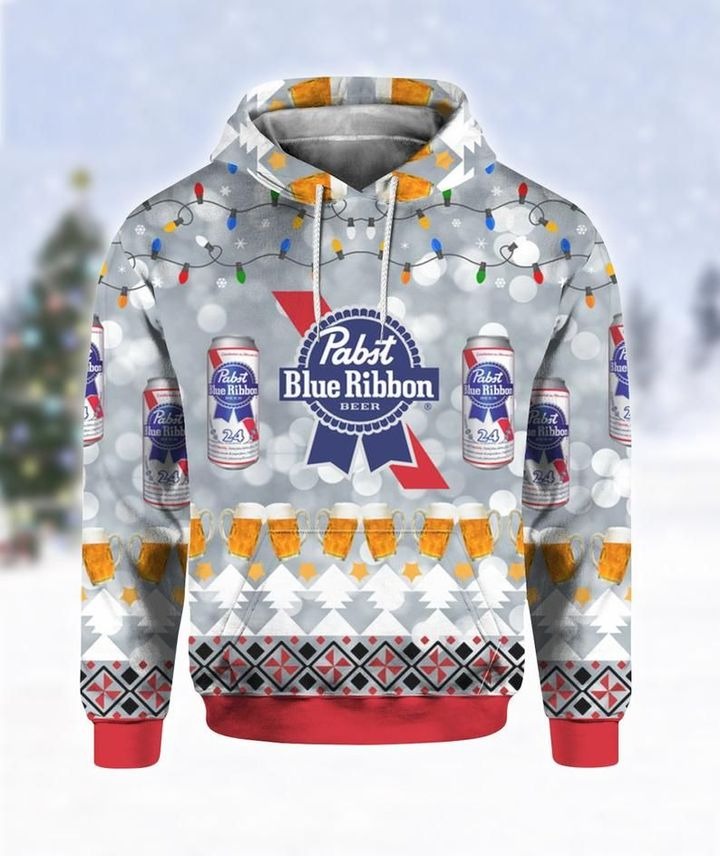 Pabst Blue Ribbon beer 3d ugly Christmas hoodie – LIMITED EDITION