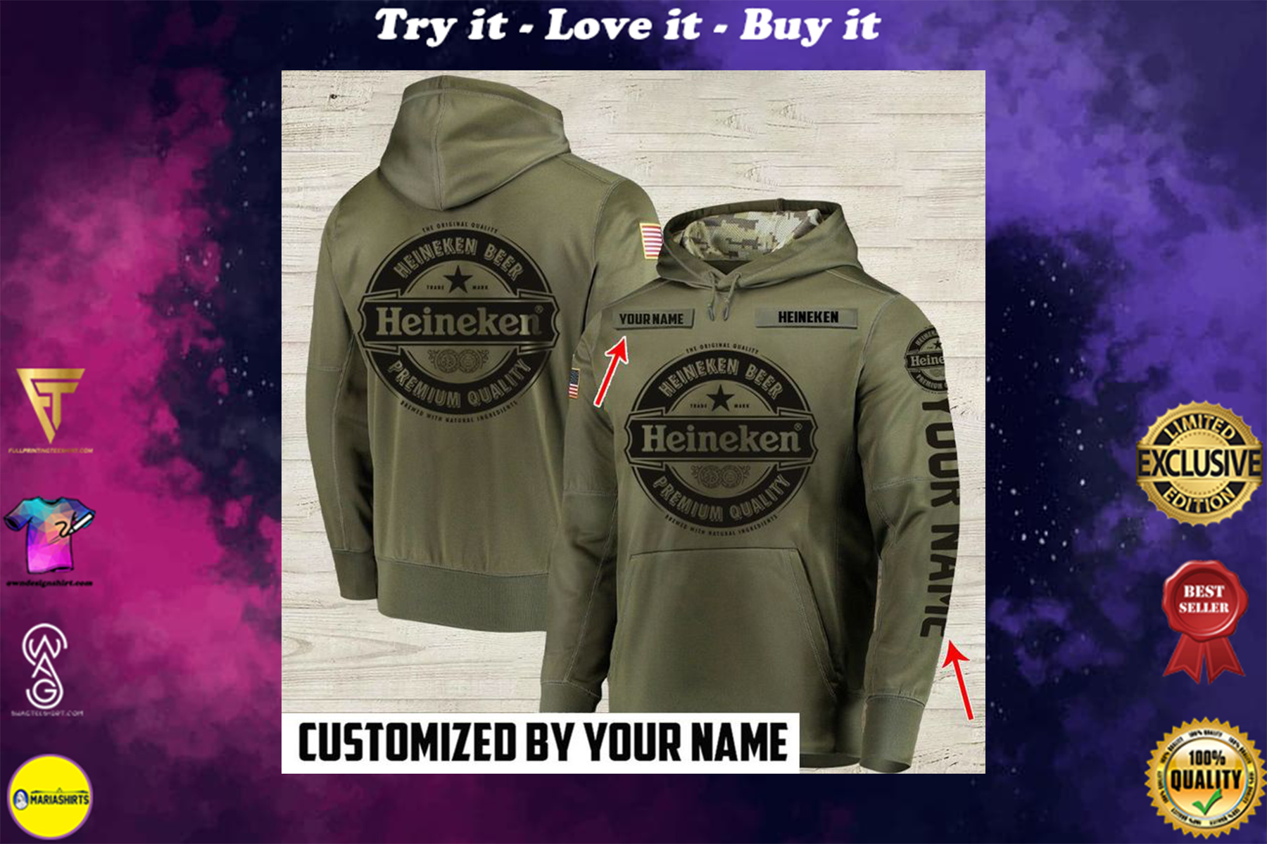 custom name heineken beer premium quality full printing shirt
