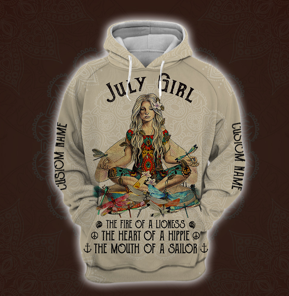 Yoga July Girl he fire of a lioness the heart of a hippie the mouth of a sailor all over printed 3D hoodie – dntyles